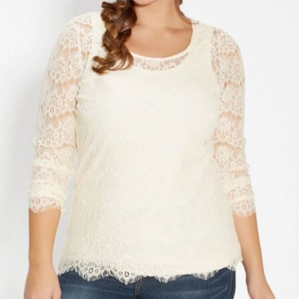 Maurices Lace Scalloped Long Sleeve Cream Blouse Size Women's M